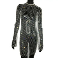 Bling Rhinestones Fishnet Mini Dress