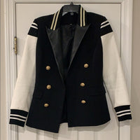 O'DRESSY -  Original New Fashion 2024 Designer Blazer Jacket Women's Classic Black White Color Block Metal Buttons Blazer