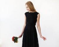 BLUSHFASHION - Original Open Back Lace Midi Sleeveless Black Dress #1143