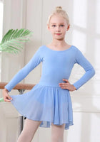 DIPUG Girls Ballet Leotards with Removable Skirt Toddler Hollow Back Dance Dress Combo Long Sleeve 10-12 Years Blue-long Sleeve