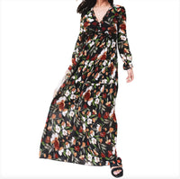 Printed Long Sleeve Dress Women's V-neck Loose