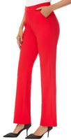 Women's Stretchy Straight Leg Dress Work Pants Business Office Casual Slacks with Pockets 18 Red