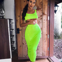 Neon Color Sexy Ribbed Dress Set