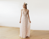 BLUSHFASHION - Original Pastel Pink Lace Wrap Maxi Dress With Straps 1146