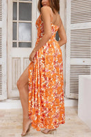 Newshows Women's 2024 Summer Maxi Dress Spaghetti Strap Spring Casual Boho V Neck Split Beach Long Flowy Dresses Trendy X-Large Orange Floral Pink