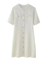 Classic Round Neck Button-Accent Dress