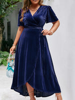 BerryGo Women's Velvet V Neck Wrap Semi Formal Dress Cocktail Party Maxi Dress for Wedding Guest Plus Size-Velvet-Short Sleeve 22 Plus Z-velvet Plus Size Navy