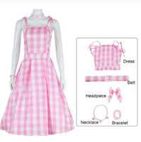 Barbie Square Pattern Dress With Belt Cosplay