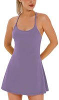 Womens Tennis Dress, Workout Dress with Built-in Bra & Shorts Pockets Summer Dress for Golf Athletic Dresses for Women Lavender Large