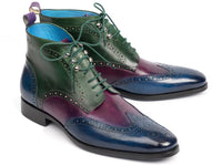 Paul Parkman Wingtip Ankle Boots Three Tone Blue Purple Green (ID#777-BLU-PRP)