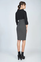 CONQUISTA FASHION - Original Fitted Winter Dress in Striped Rib Knit Fabric