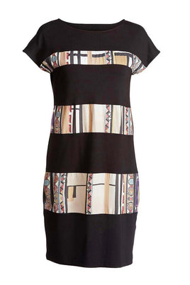 CONQUISTA FASHION - Original Print Detail Straight Dress in Navy