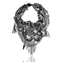 Original Bib Necklace With Gunmetal and Silver Studded Chains, Swarovski Crystals and Stones.  Perfect for Party, Special Occasi