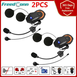 FREEDCONN - Original 2PCS FreedConn T-Max E/C Motorcycle Bluetooth Helmet Intercom Headset 6 Riders Group Talking FM Radio Waterproof Interphone