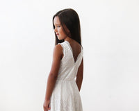 Original Short Wedding Dress ,Midi Ivory All Lace Sleeveless Flower Girl Dress #5048