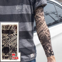 10 Pc Fake Temporary Tattoo Sleeves Tattoos Full Long Slip on Arm Tattoo Sleeve Kit Men Elastic Nylon Glove Tattoos Black Skull Design