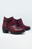 Original Maroon Blocked Mid Heeled Ankle Boots With Round Toe