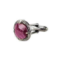 Original Ruby Cufflink Oxidised Silver Champagne Diamonds