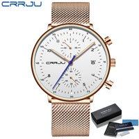 Mens Watch CRRJU Luxury Top Brand Men Stainless Steel WristWatch Men's Military Waterproof Date Quartz Watches Relogio Masculino