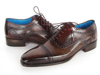 Paul Parkman Men's Captoe Oxfords Anthracite Brown Hand-Painted Leather (ID#024-ANTBRW)