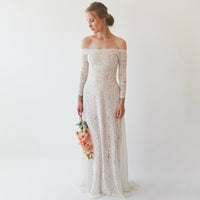 Original Ivory Nude Off Shoulder Wedding  Dress #1257