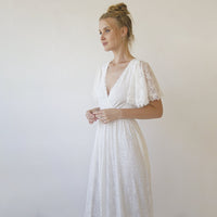 BLUSHFASHION - Original Ivory Fairy Lace Bohemian Wedding Dress With Pockets #1345