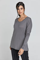 Dark Grey Top With Long Batwing Sleeves