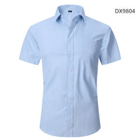 QISHA - Original High Quality Non-Ironing Men Dress Shirt Summer Short Sleeve New Solid Male Clothing Regular Fit Business Shirts White Blue 8XL