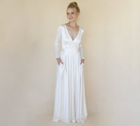 BLUSHFASHION - Original Bestseller Minimalist Wedding Dress, Ivory Wrap Modern Wedding Dress #1347