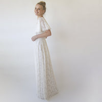 BLUSHFASHION - Original Ivory Pearl Lace Bohemian Wedding Dress With Pockets #1345