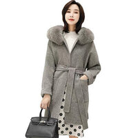 MISS JANEFUR - Original Cashmere Jacket Women Ladies Hand Made Women Fox Fur Collar Wool Coat Casual Winter Wool Jacket Woolen Overcoat Cashmere Coat