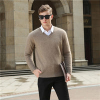 HLICYUM - Original Mink Cashmere Sweater Men Long Sleeve Pullovers Outwear Man V-Neck Sweaters Tops Loose Solid Fit Knitting Clothing 9 Colors New