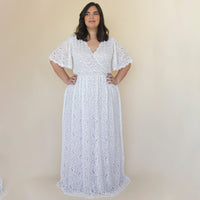 BLUSHFASHION - Original Bestseller Curvy  Butterfly Sleeves Ivory Wedding Dress With Pockets #1314