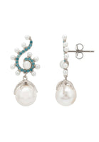 Original Baroque Pearl Poseidon Gemstone Drop Earrings Aqua  Silver