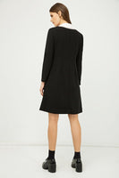 CONQUISTA FASHION - Original Shirt Collar Detail Black Striped Dress