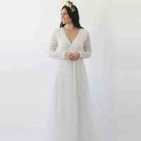 BLUSHFASHION - Original Ivory Lace Long Sleeves Wedding Dress With Pockets  #1266