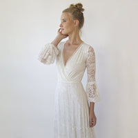 BLUSHFASHION - Original Bestseller Gipsy Layered Boho Lace Wedding Dress, Puffy Bracelet Sleeves #1365