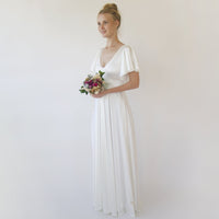 BLUSHFASHION - Original Minimalist, Elegant Satin Butterfly Sleeves Ivory Wedding Dress #1349