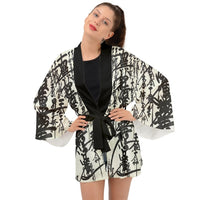 SHARON TATEM LLC - Original Oriental Design Kimono Black and White Long Sleeve Kimono