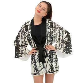 SHARON TATEM LLC - Original Oriental Design Kimono Black and White Long Sleeve Kimono