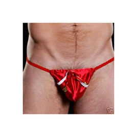 Fetish Man String with bells - Christmas red fabric