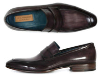 Paul Parkman Men's Loafer Black & Gray Hand-Painted Leather Upper With Leather Sole (ID#093-GRAY)