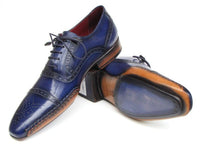 Paul Parkman Men's Captoe Navy Blue Hand Painted Oxfords (ID#5032-NAVY)