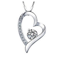 Necklace with heart pendant covered by rhinestone - White