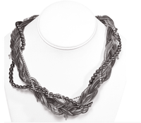 Original Multi Strand Silver Necklace With Black Pearls and Rhinestones.