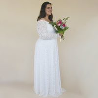 BLUSHFASHION - Original Curvy   Off-The-Shoulder Long Sleeves Lace Wedding Dress #1330