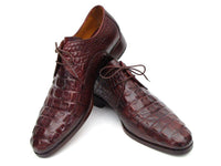 Paul Parkman Men's Brown & Bordeaux Crocodile Embossed Calfskin Derby Shoes (ID#1438BRD)