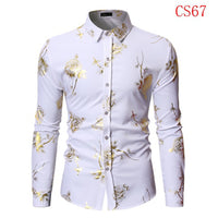 Mens Gold Rose Floral Print Shirts Brand Floral Steampunk Chemise White Long Sleeve Wedding Party Bronzing Camisa Masculina