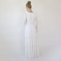 BLUSHFASHION - Original Bohemian Lace Wedding Dress Wrap Neckline With Fringes #1363