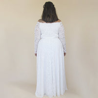 BLUSHFASHION - Original Curvy   Off-The-Shoulder Long Sleeves Lace Wedding Dress #1330